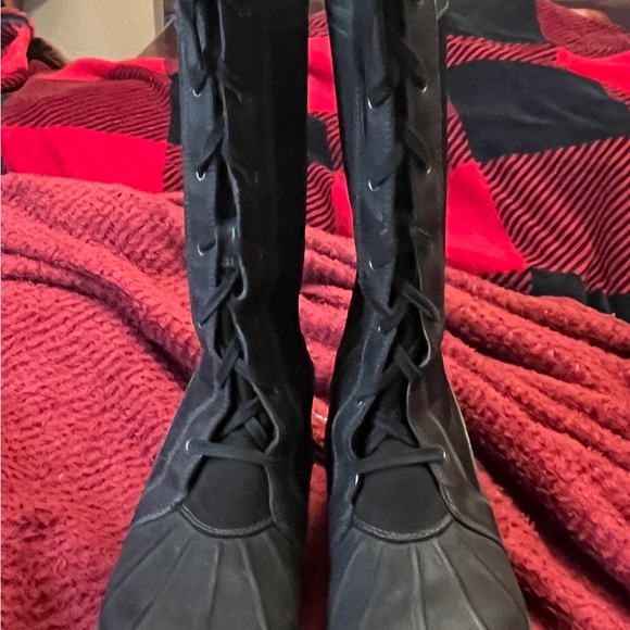 Clarks Snow Boots New Women Knee High Faux Fur Lined Shoes Sz 7.5 Winter black - Picture 2 of 9